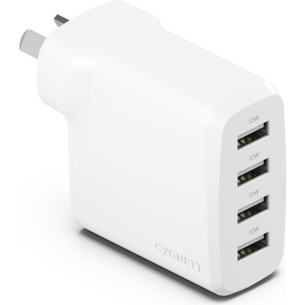 Cygnett PowerPlus 24W USB-A Multi Port Wall Travel Charger iPhone Adapter White