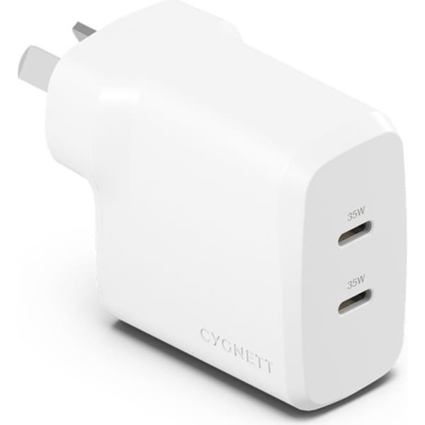 Cygnett PowerPlus 35W USB-C Dual Ports Wall Super Fast Travel Charger White