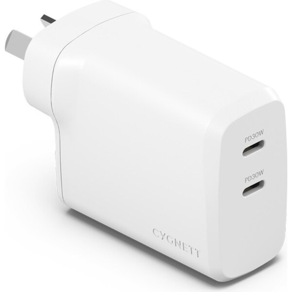 Cygnett PowerPlus 60W USB-C Dual Ports Wall Super Fast Travel Charger White
