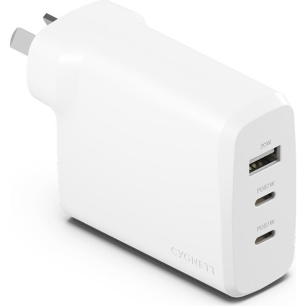 Cygnett PowerPlus 87W USB-C & USB-A Multiport Wall Travel Charger Adapter White