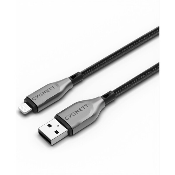 Cygnett Armoured USB-A to 8-Pin Charging Data Sync Cable 1M For iPhone Black