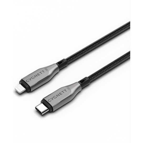Cygnett Armoured USB-C to 8-Pin Charging & Data Sync Cable 1M For iPhone Black
