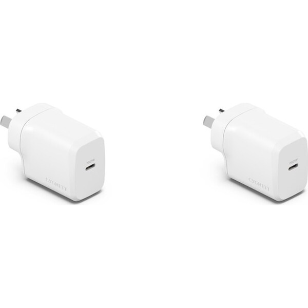 2PK Cygnett PowerPlus 25W GaN USB-C Wall Samsung Fast Travel Charger Adapter WHT