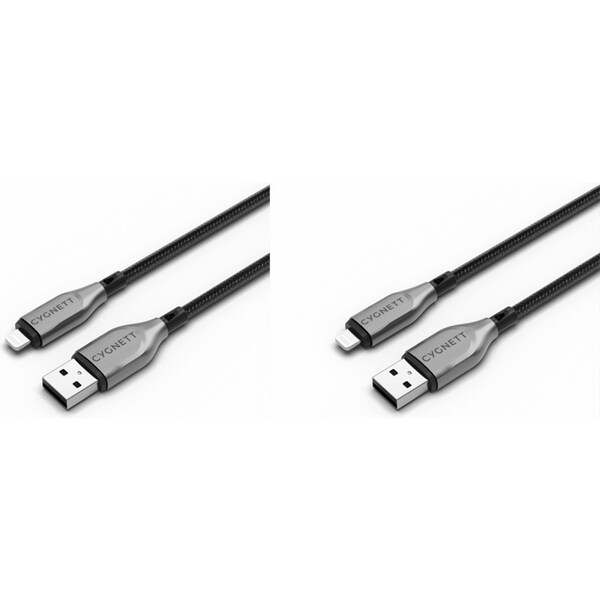 2PK Cygnett Armoured USB-A to 8-Pin Charging Data Cable 50cm For iPhone 14 Black