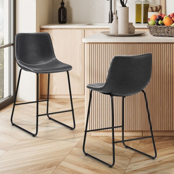 Oikiture 2x Bar Stools Kitchen Dining Chairs Grey
