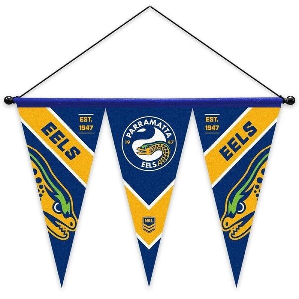 NRL Multi Pennant Flag - Paramatta Eels - Set Of 3 - Inc Hanger