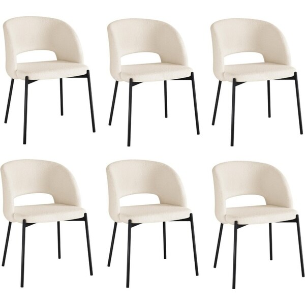 Oikiture 6x Armchair Dining Chair Accent Chairs Tub Armchairs Sherpa White&Black