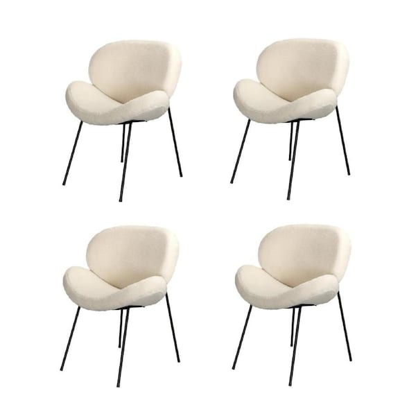 Oikiture 4PCS Armchair Dining Chair Accent Chairs Tub Armchairs Sherpa White