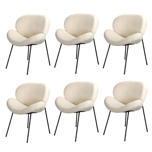 Oikiture 6PCS Armchair Dining Chair Accent Chairs Tub Armchairs Sherpa White