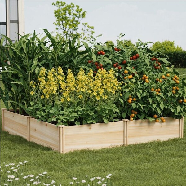 Livsip Garden Bed Set of 4 Raised Wooden Planter Box Container 80x80x30cm