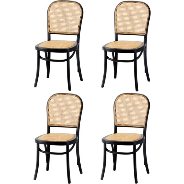 Oikiture 4PCS Dining Chairs Wooden Chairs Rattan Accent Chair Black