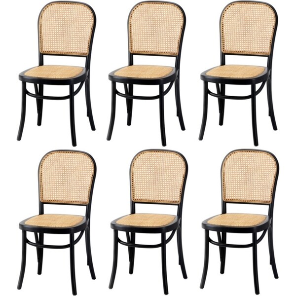 Oikiture 6PCS Dining Chairs Wooden Chairs Rattan Accent Chair Black