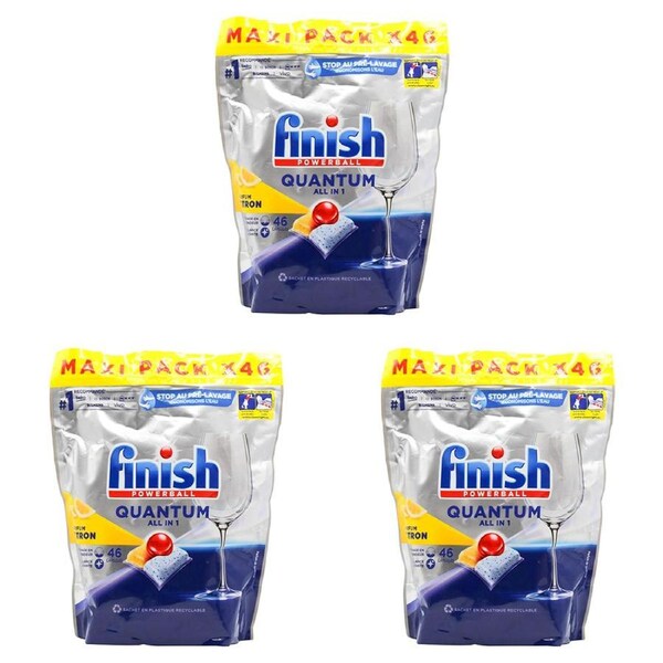 3x 46pc Finish Quantum All-in-One Dishwashing Tablets Plate/Bowl Cleaner Lemon