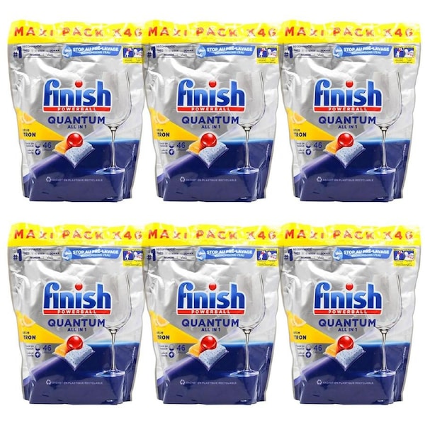 6x 46pc Finish Quantum All-in-One Dishwashing Tablets Plate/Bowl Cleaner Lemon