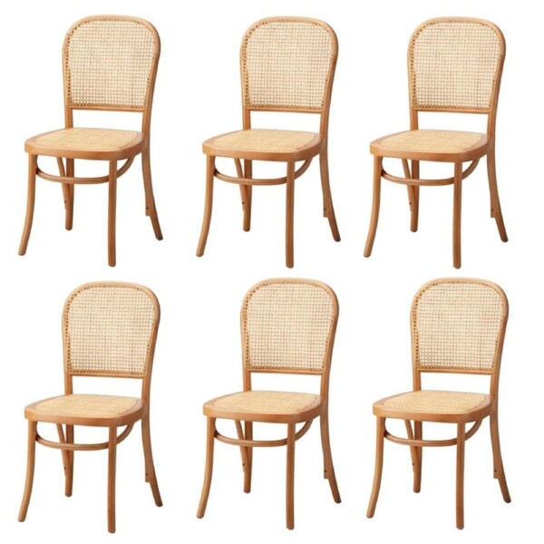 Oikiture 6PCS Dining Chairs Wooden Chairs Rattan Accent Chair Natural