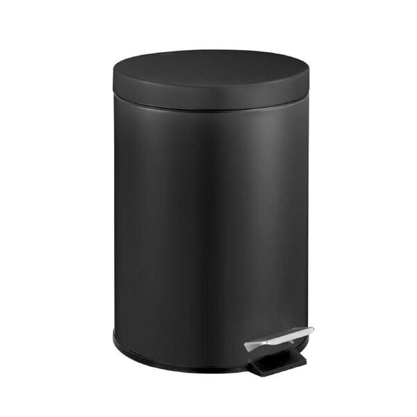 Dolphy 5L Round Pedal Bin - Black Stainless Steel Waste Bin with Foot Pedal, Removable Inner Bucket, Compact Design for Bathroom, Kitchen & Office