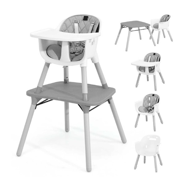 Costway 5-in-1 High Chair Convertible Highchair Chair Table Set Feeding Chair w/Security Harness Grey