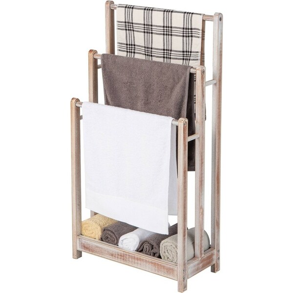 Costway Freestanding Wooden Towel Rack 3-Tier Towel Rack Holder w/Bottom Storage Shelf White