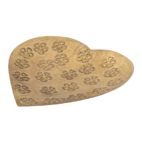 Willow & Silk Decorative Bowl Handmade 17.5cm Metal Pressed Heart Flower Antique Gold