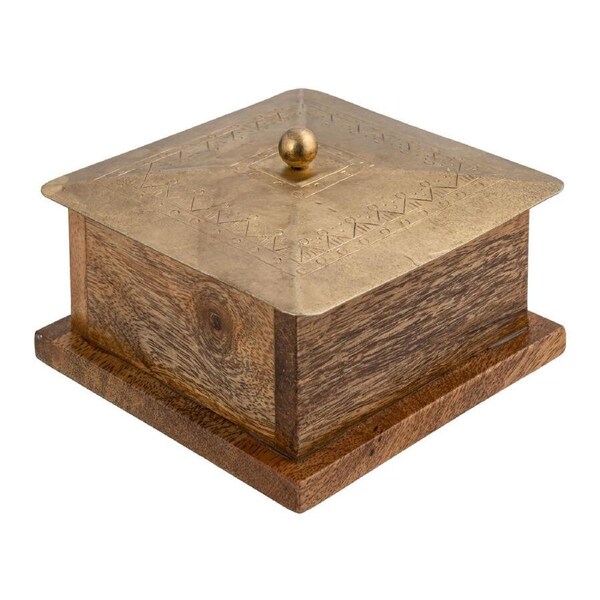 Willow & Silk Trinket Storage Box Handmade 12.5cm Antique Gold W/Metal Pressed