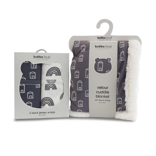 Bubba Blue 3 Piece Nordic Charcoal/White Cuddle Blanket & Jersey Wrap Combo