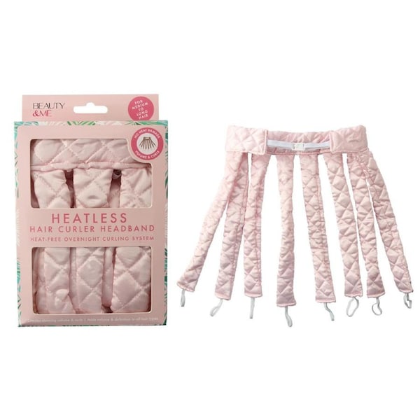 Beauty & Me Heatless Hair Curling Headband Pink Overnight No Heat Curls
