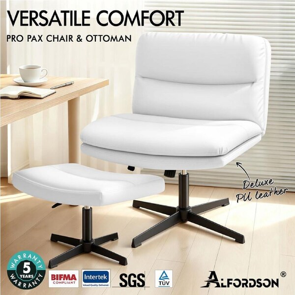 1 ALFORDSON Office Chair Ottoman Set PU Leather White
