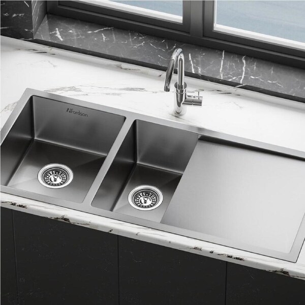 ALFORDSON Kitchen Sink 100x45cm Stainless Steel Basin Double Bowl Drainboard
