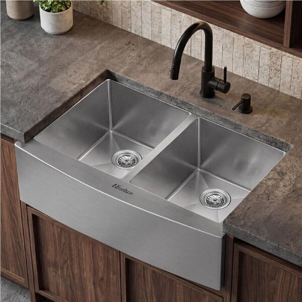 ALFORDSON Farmhouse Kitchen Sink 81x50cm Stainless Steel Basin Double Bowl