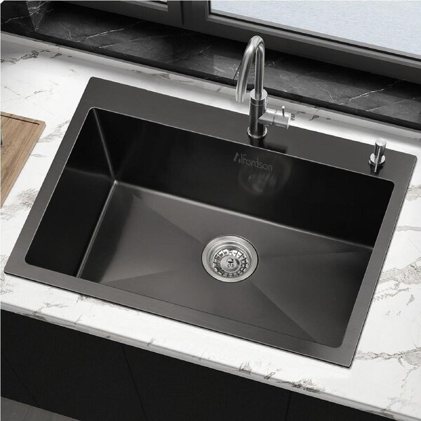 ALFORDSON Kitchen Sink 68x45cm Stainless Steel Basin Single Bowl Black