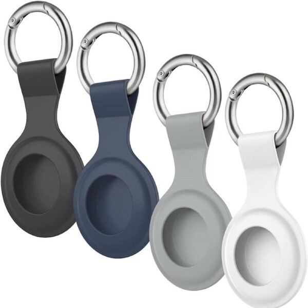 [4 Pack] Airtag Case for Apple AirTags Holder 2021, Keychain AirTags Case with Anti-Lost Key Ring, Soft Silicone Anti-Scratch Lightweight Protective Skin Cover for AirTags Finder Keychain Accessory