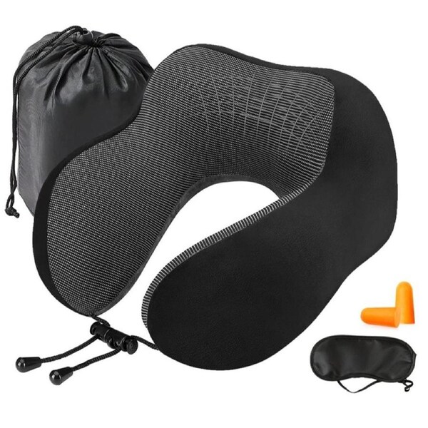 Travel Pillow, Memory Foam Neck Pillow with 360-Degree Head Support Comfortable Airplane Pillow with Storage Bag Lightweight Traveling Pillow for Sleeping, Car, Train, Bus and Home Use