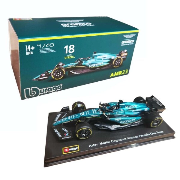 Bburago Racing F-1 2023 Aston Martin AMR23 #18 Lance Stroll with Helmet 1:43 Scale Diecast Vehicle