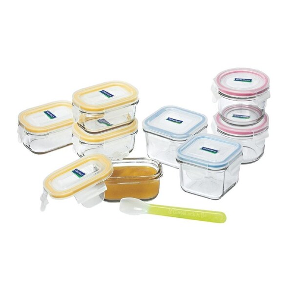 Glasslock 9 Piece Baby Food Container Set with Silicone Spoon