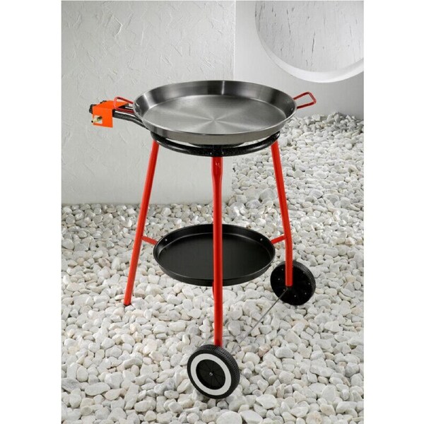 Garcima 46cm Andreu Paella Gas Burner Set, Polished Steel/Red