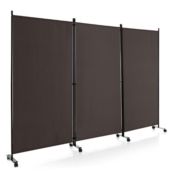 Costway 3 Panels Folding Tall Room Divider Privacy Screen Freestanding Partition Wall Divider w/Rolling Wheels Home & Office Coffee