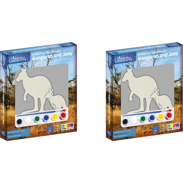 2x Australian Geographic Create Your Own Wooden Kangaroo and Joey Kids Toy 3+
