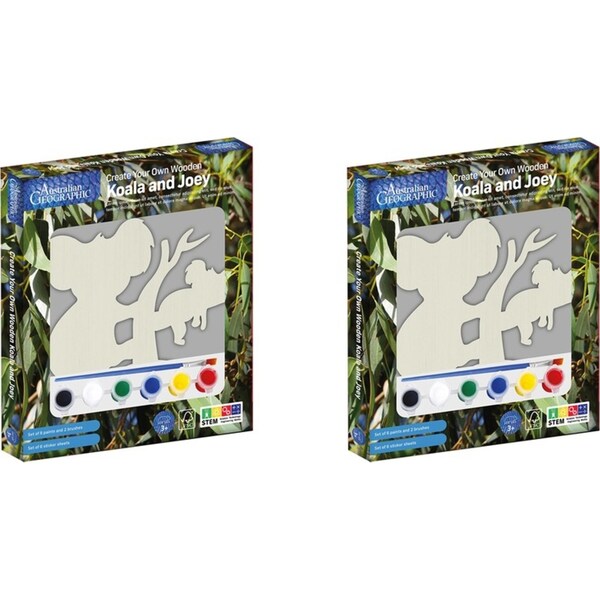 2x Australian Geographic Create Your Own Wooden Koala and Joey Kids Toy 3+