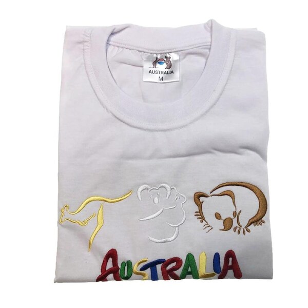 Adult Australia T Shirt Kangaroo Koala 100% Cotton Souvenir Tee Top - White XL