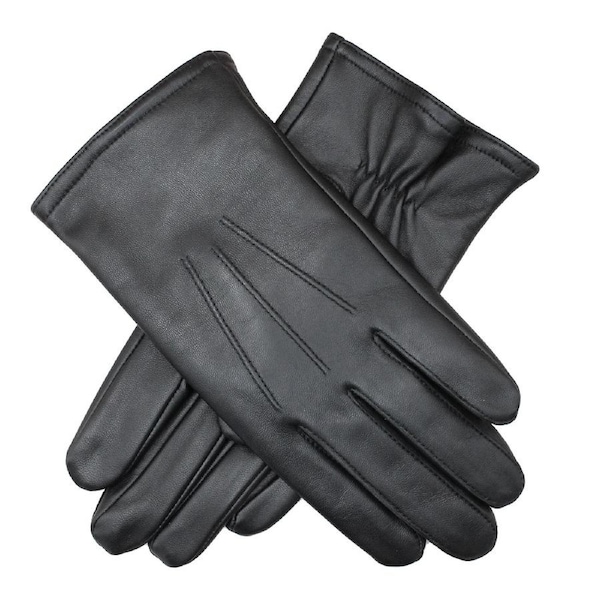 Dents Mens Genuine Full Grain Leather Gloves 3 Point Stitch Fleece Lined Warm Winter in Black Medium