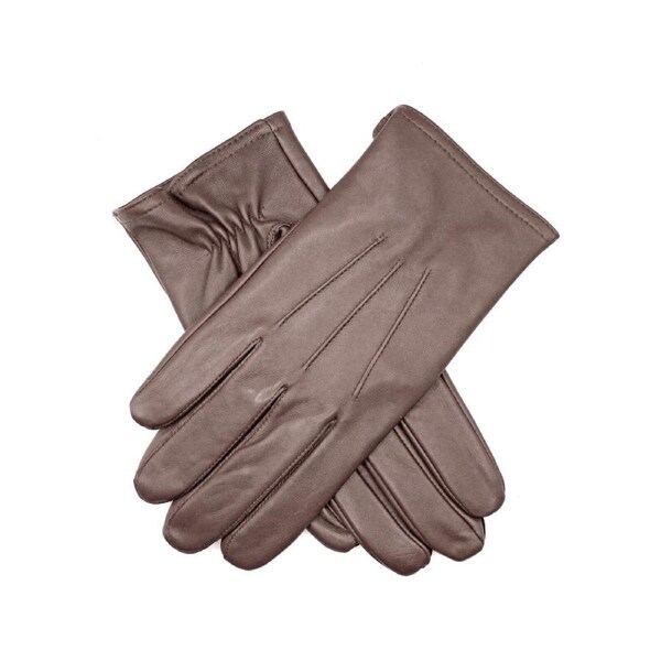 Dents Mens Genuine Full Grain Leather Gloves 3 Point Stitch Fleece Lined Warm Winter in Brown X-Small