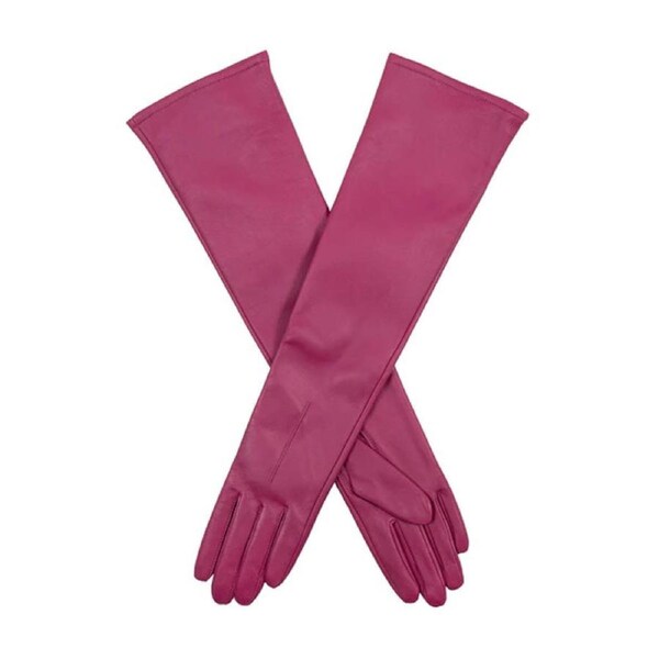 Dents Mia Womens Single Point Long Leather Gloves - Hot Pink Medium