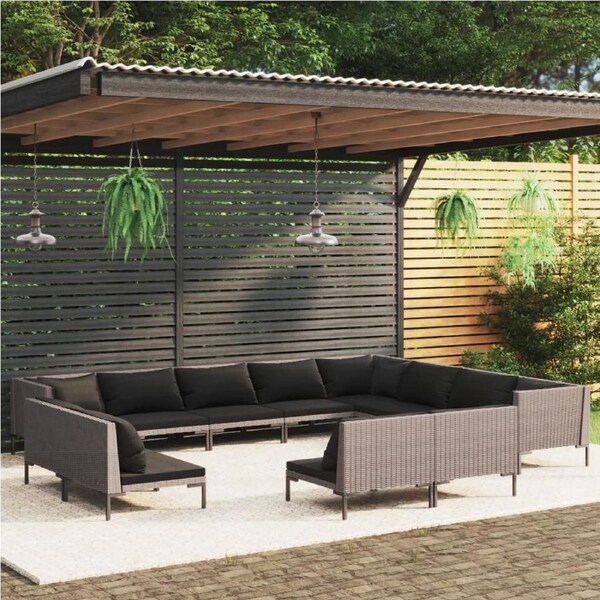 12 Piece Garden Lounge Set with Cushions Poly Rattan Dark Grey vidaXL