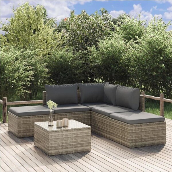 6 Piece Garden Lounge Set with Cushions Grey Poly Rattan vidaXL