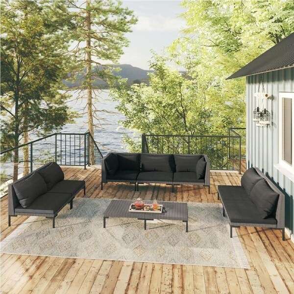 8 Piece Garden Lounge Set with Cushions Poly Rattan Dark Grey vidaXL