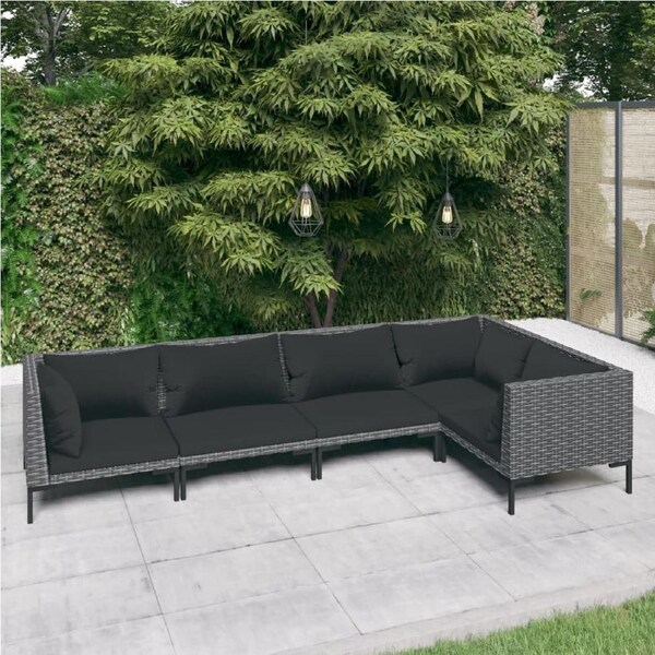 5 Piece Garden Lounge Set with Cushions Poly Rattan Dark Grey vidaXL