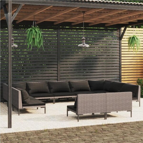 11 Piece Garden Lounge Set with Cushions Poly Rattan Dark Grey vidaXL