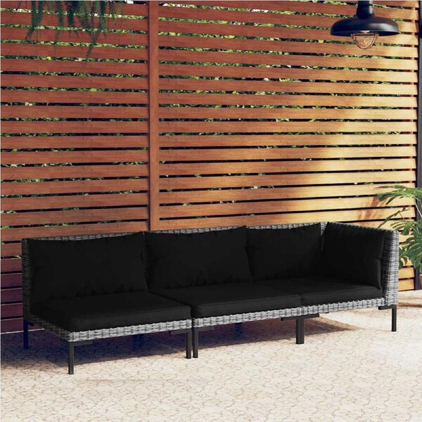 3 Piece Garden Lounge Set Dark Grey Half Round Poly Rattan vidaXL