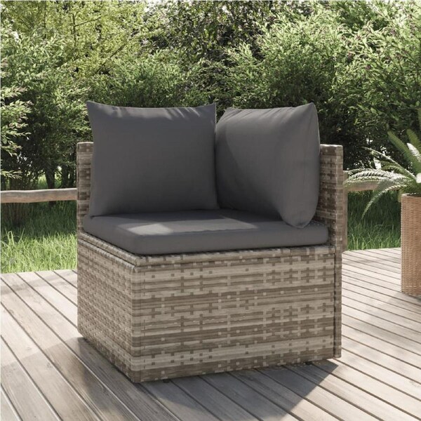 Garden Corner Sofa with Cushion Grey 57x57x56 cm Poly Rattan vidaXL