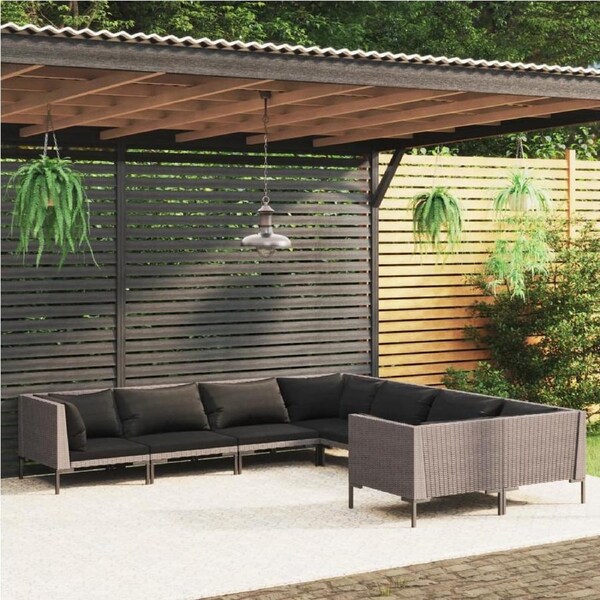 8 Piece Garden Lounge Set with Cushions Poly Rattan Dark Grey vidaXL